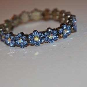 Blue and Gold Beaded Flower Bracelet